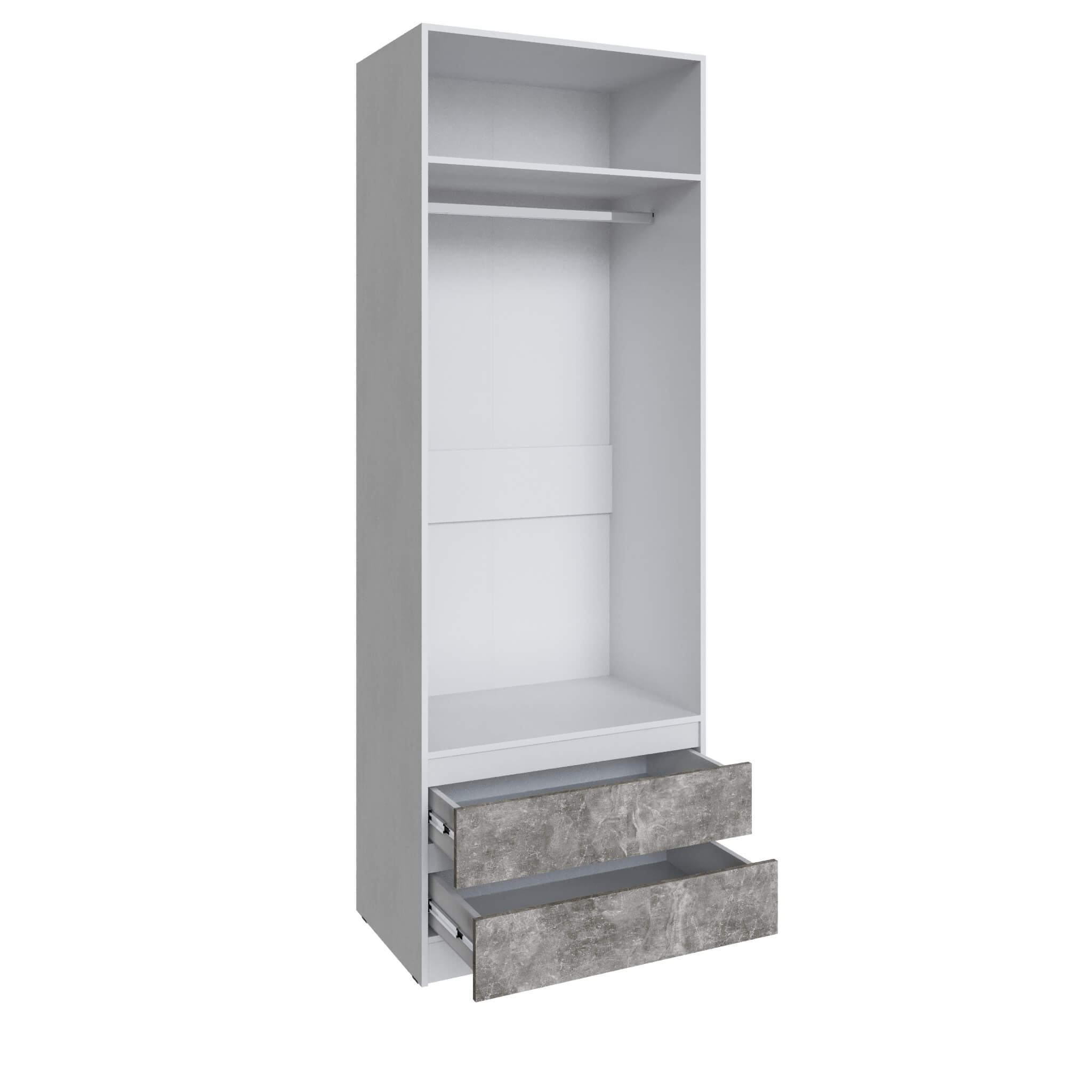 Шкаф Мадрид (0,8) с 2 ящ. без ручек с зеркалом белый/ателье светлое