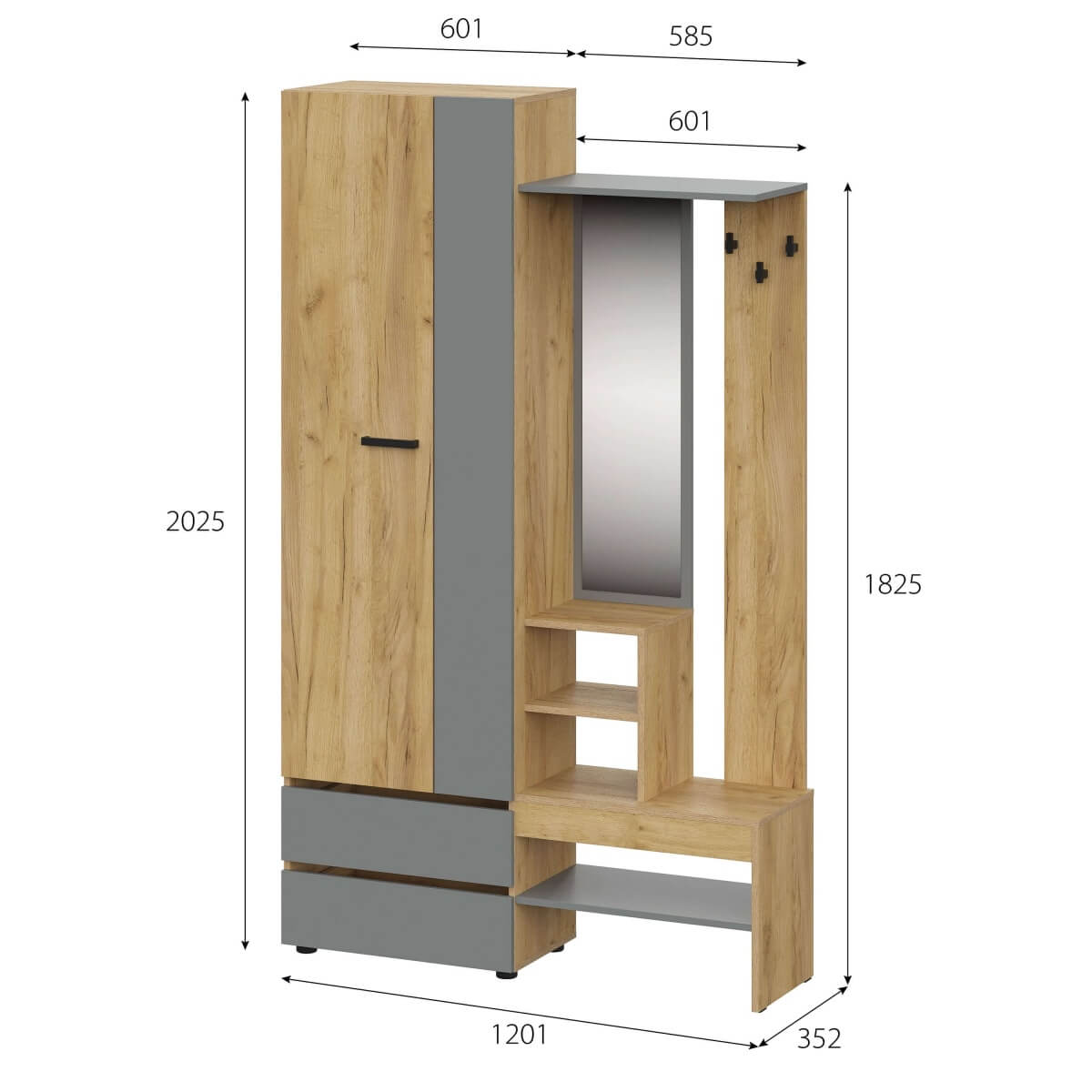 МС "Абрау" Вешалка с зеркалом Дуб Золотой/Графит Серый