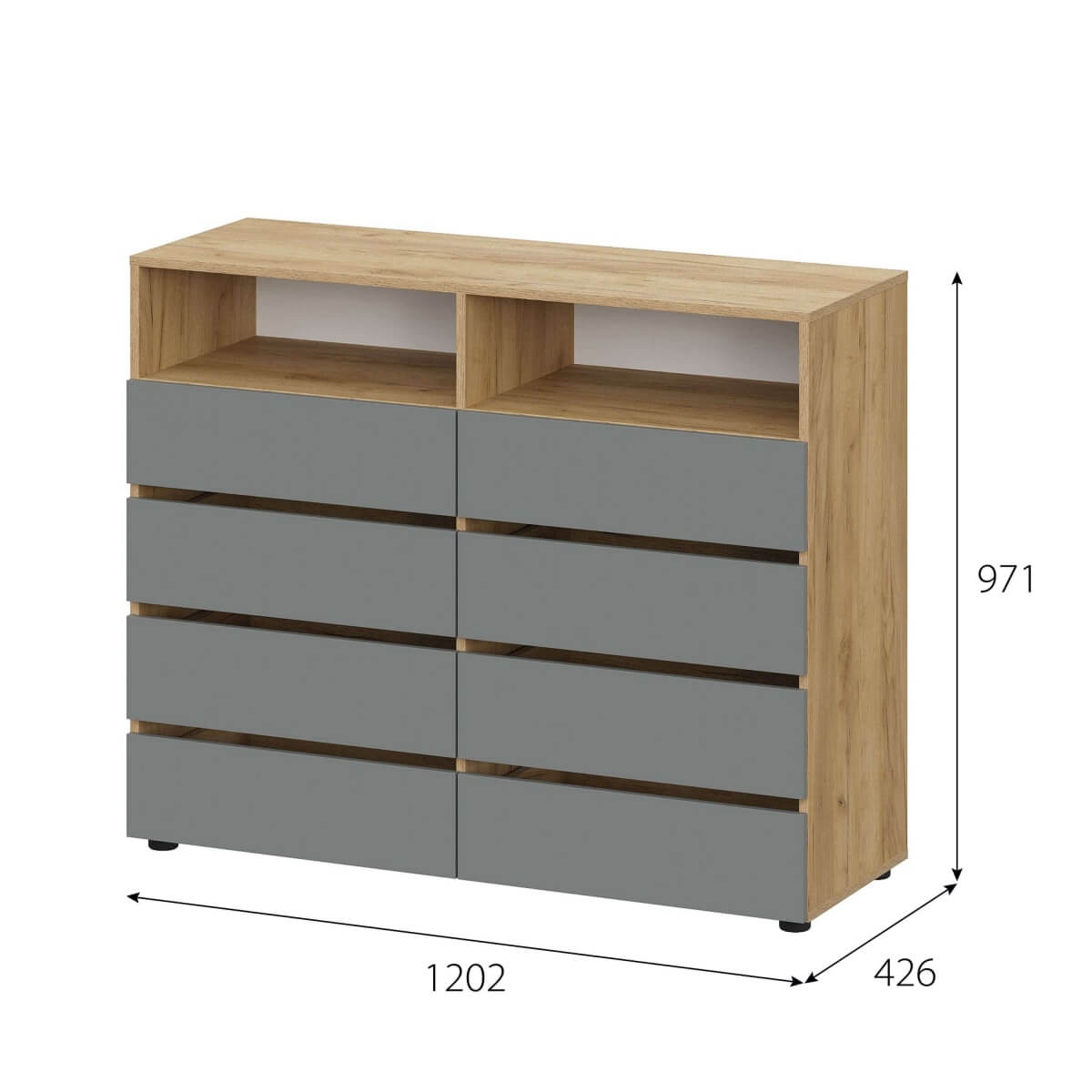 МС "Абрау" Комод с ящиками Дуб Золотой/Графит Серый