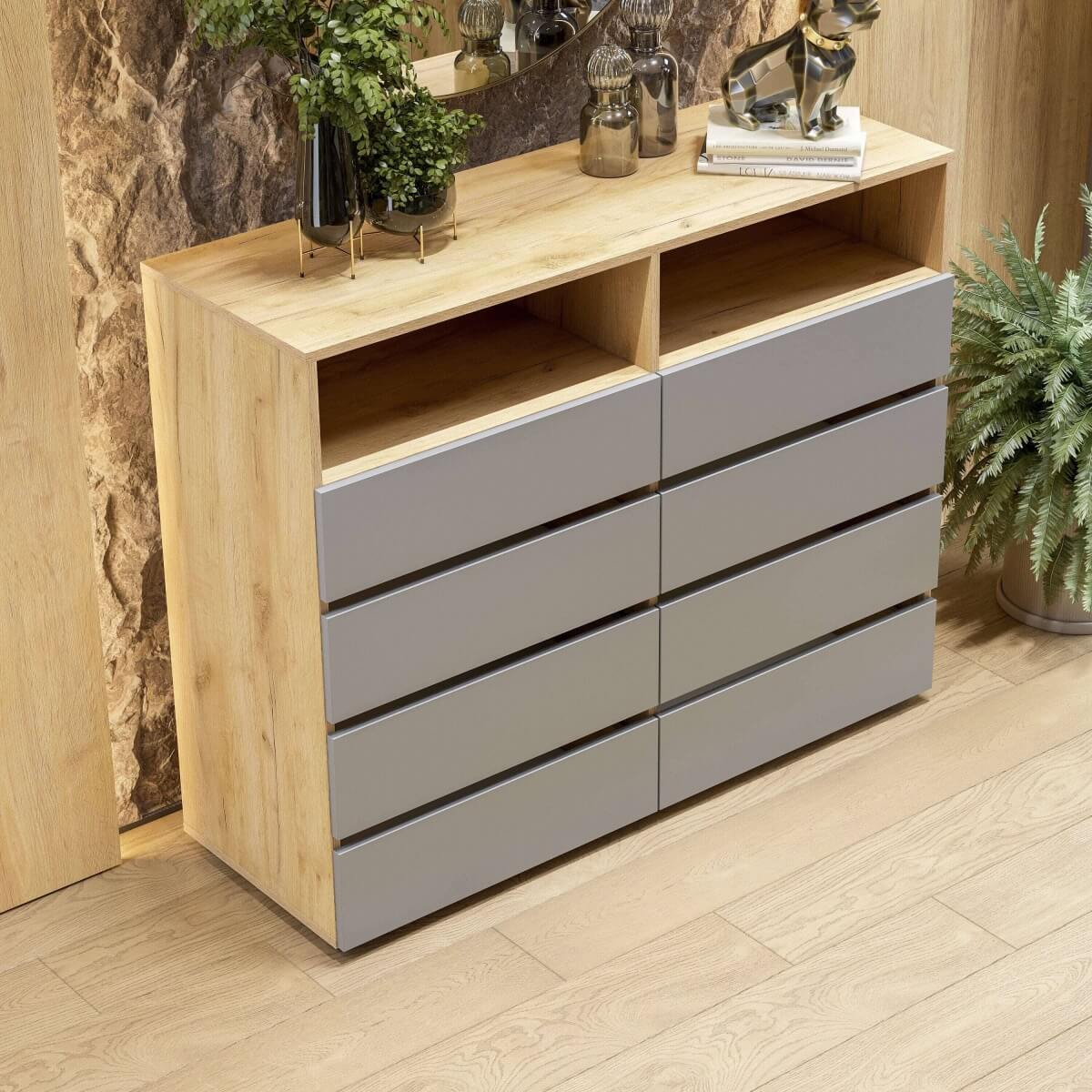МС "Абрау" Комод с ящиками Дуб Золотой/Графит Серый