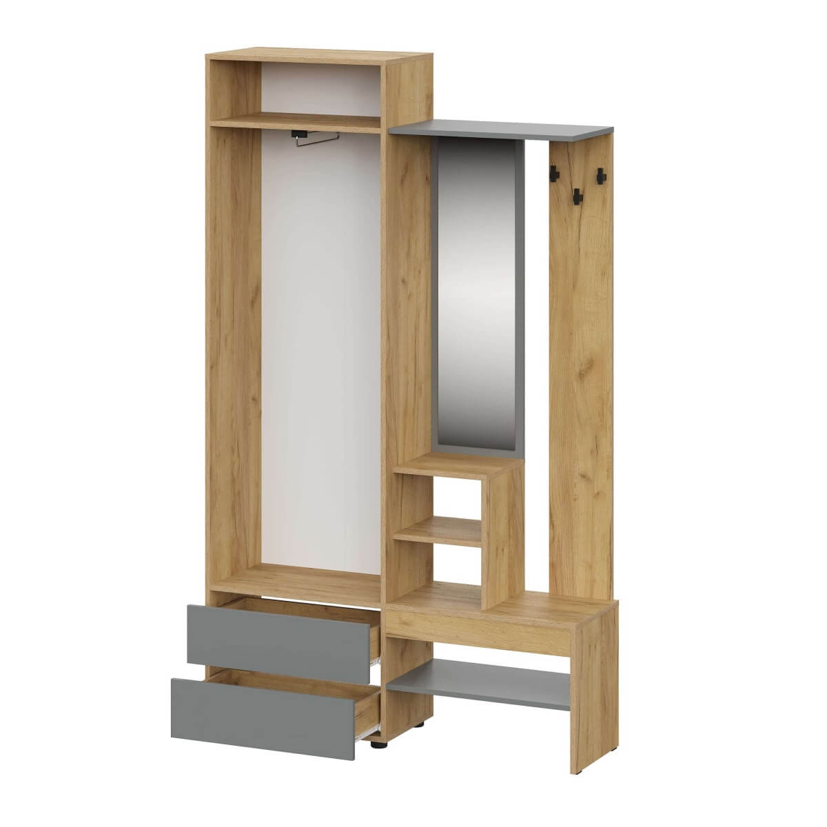 МС "Абрау" Вешалка с зеркалом Дуб Золотой/Графит Серый