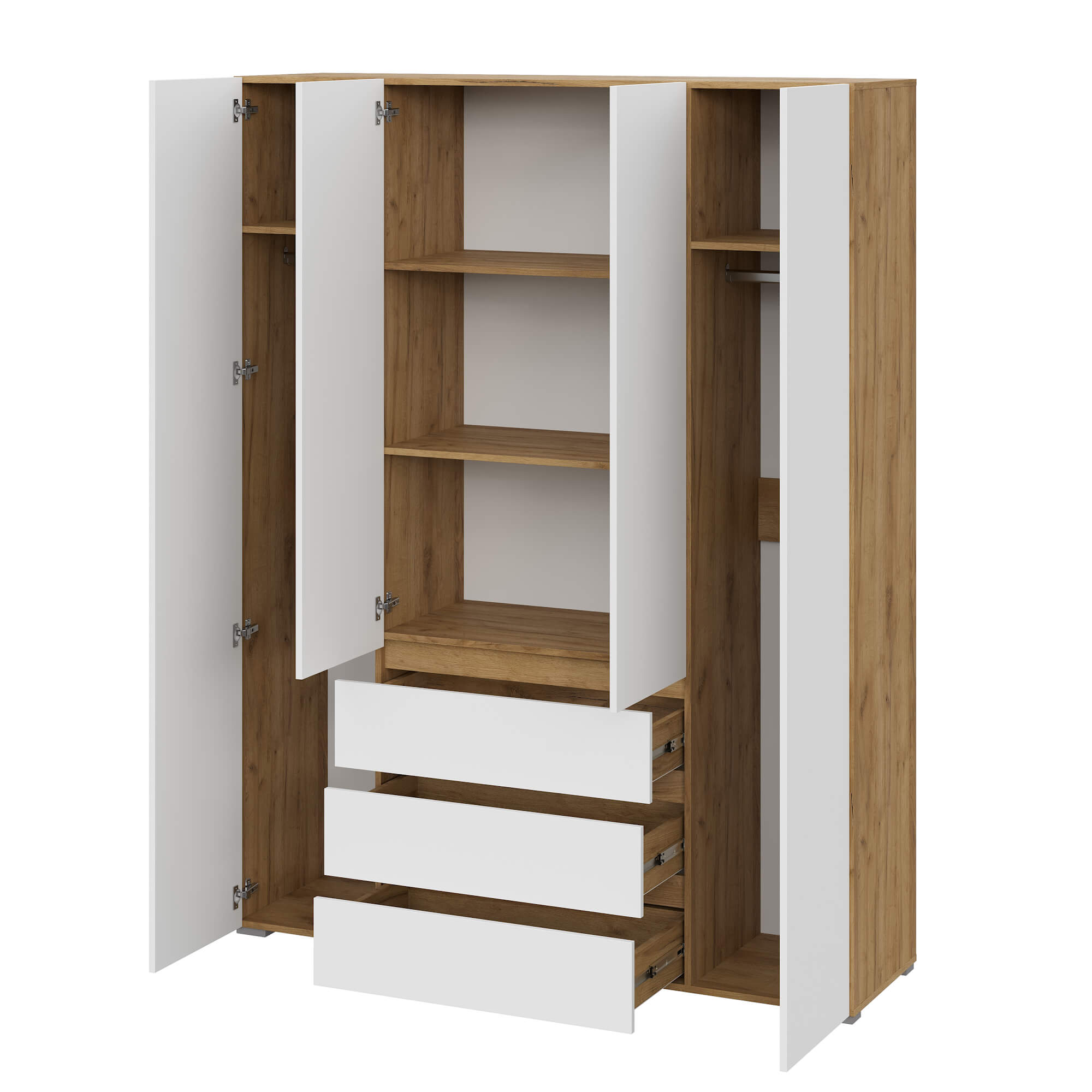 Люмо Шкаф с ящиками 4-х створчатый ШК 05 дуб крафт золотой/белый