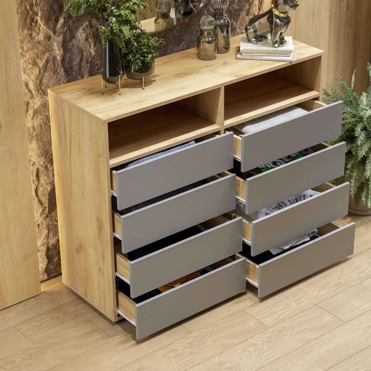 МС "Абрау" Комод с ящиками Дуб Золотой/Графит Серый