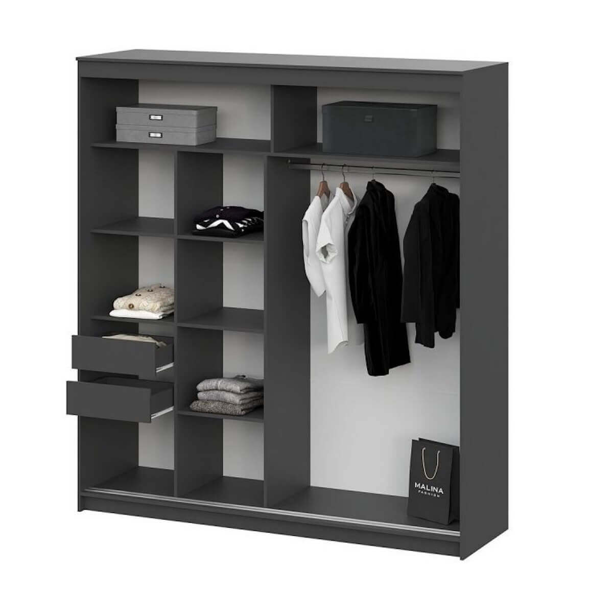 Шкаф-купе №25 (2,0 м) Блэк ЛАЙТ Графит серый/Лакобель/Черный матовый