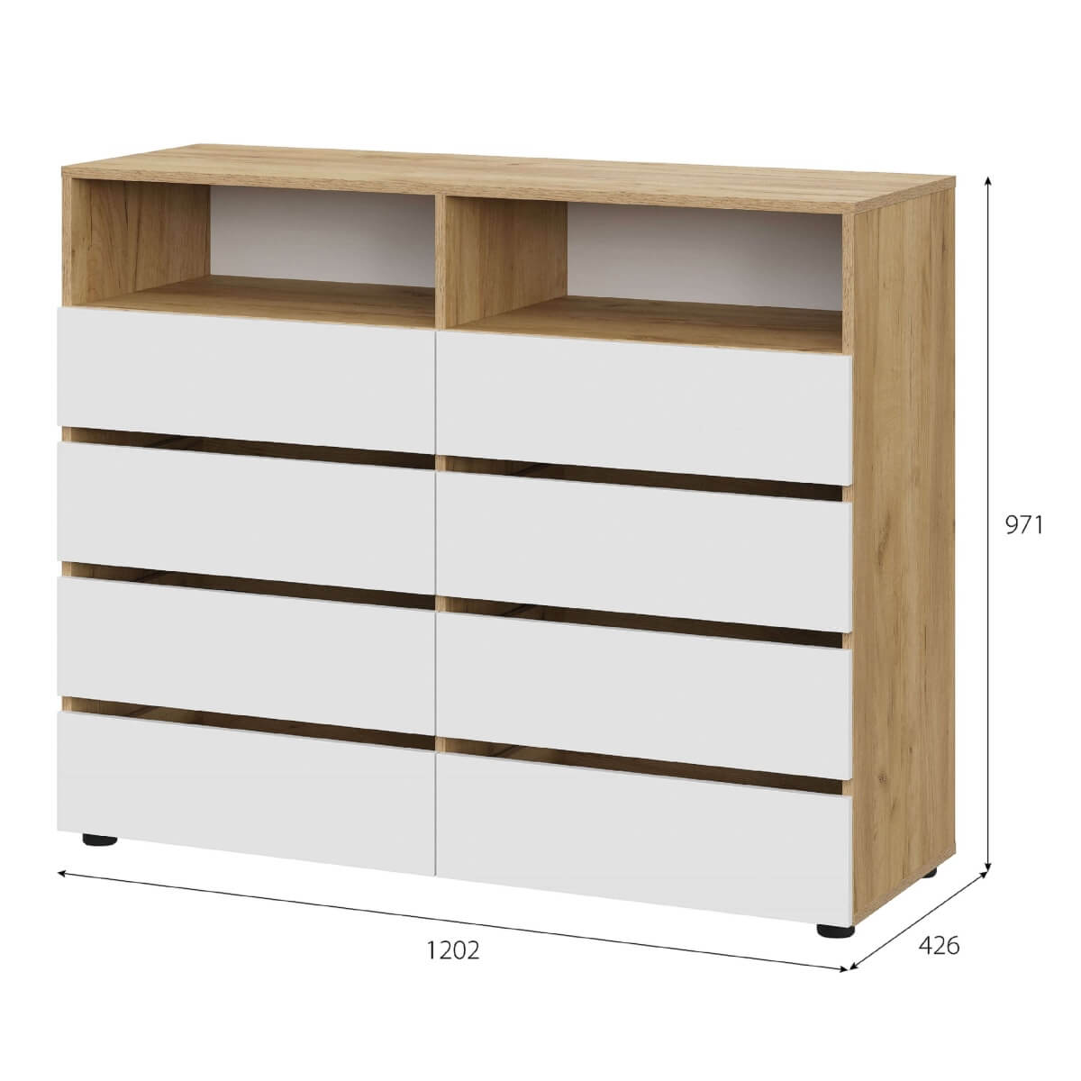 МС "Абрау" Комод с ящиками Дуб Золотой/Белый