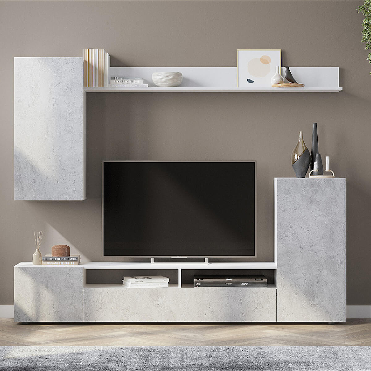 Мебель для гостиной "МГС 4" Белый / Цемент светлый