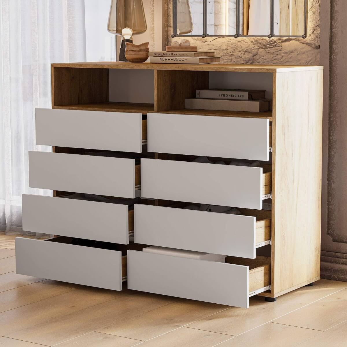 МС "Абрау" Комод с ящиками Дуб Золотой/Белый