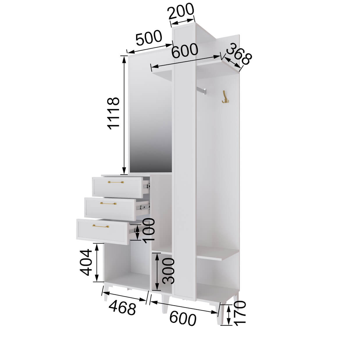 Прихожая Толедо Центральная секция ТЦС-30 белый