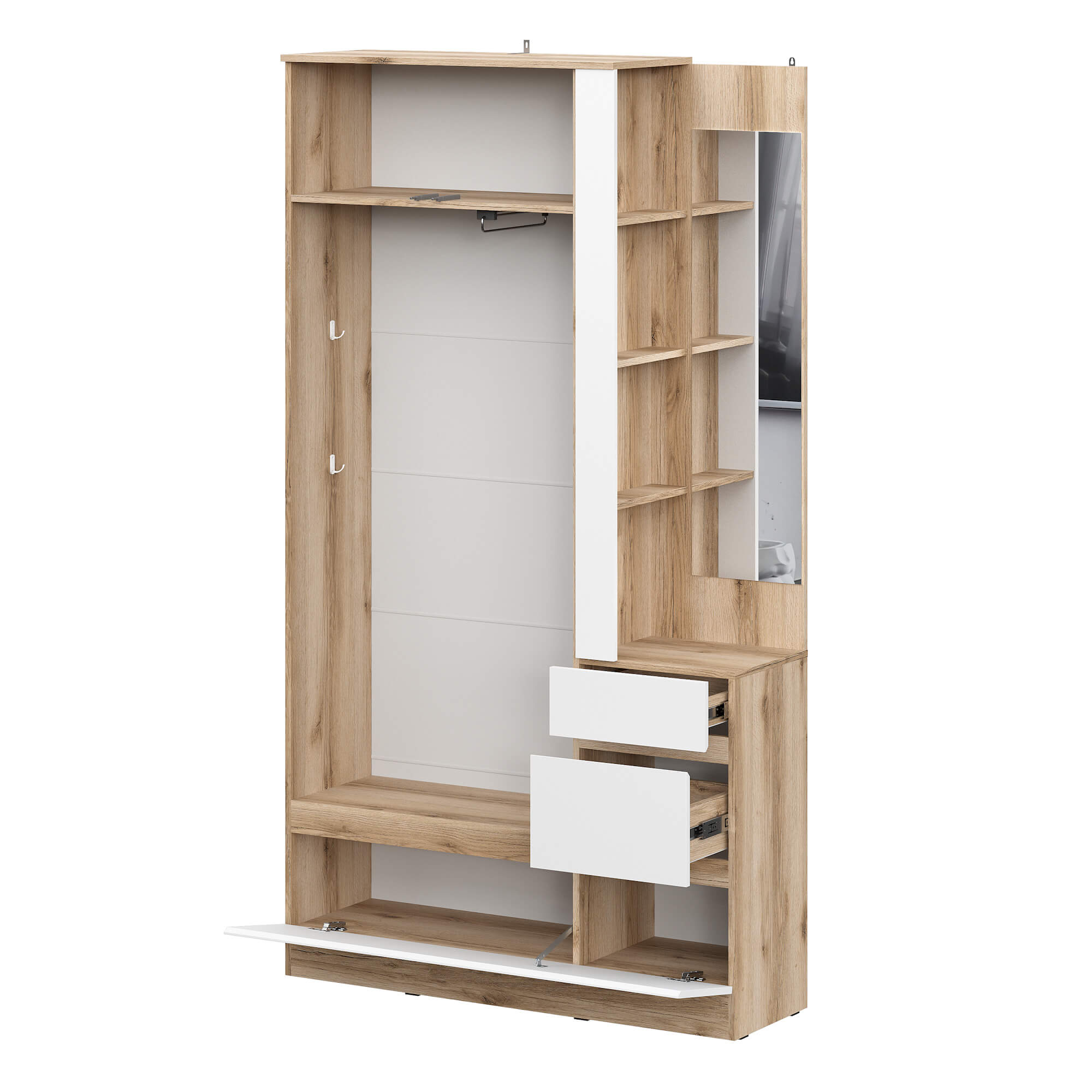 МС "Брауни" Вешалка с зеркалом (Серия 2) Дуб Делано/Белый